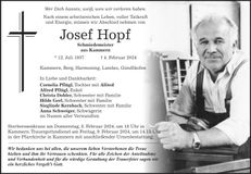 Traueranzeige Josef Hopf