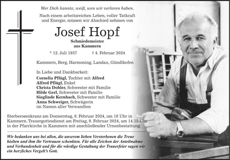Traueranzeige Josef Hopf