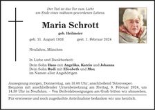 Traueranzeige Maria Schrott