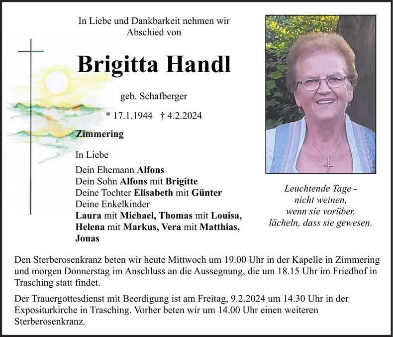 Traueranzeige Brigitta Handl