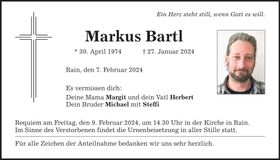 Traueranzeige Markus Bartl