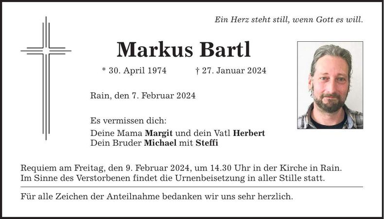 Traueranzeige Markus Bartl