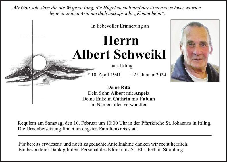 Traueranzeige Albert Schweikl