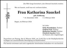 Traueranzeige Katharina Sauckel