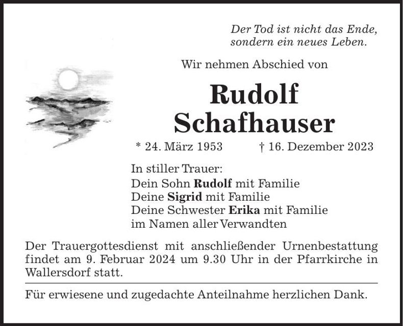 Traueranzeige Rudolf Schafhauser