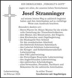 Traueranzeige Josef Stranninger