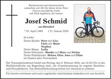 Traueranzeige Josef Schmid