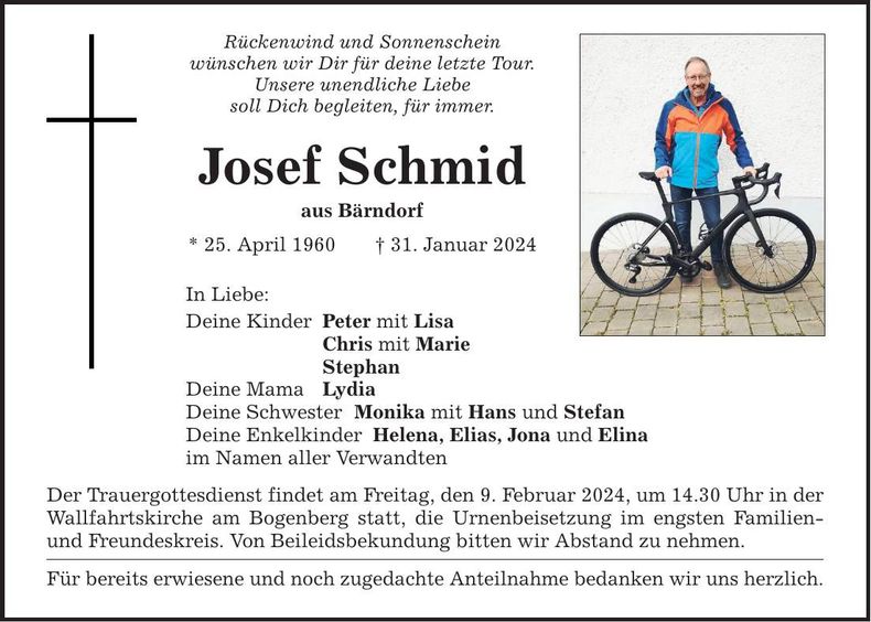 Traueranzeige Josef Schmid