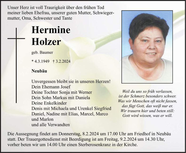 Traueranzeige Hermine Holzer