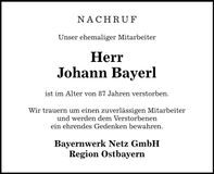 Traueranzeige Johann Bayerl