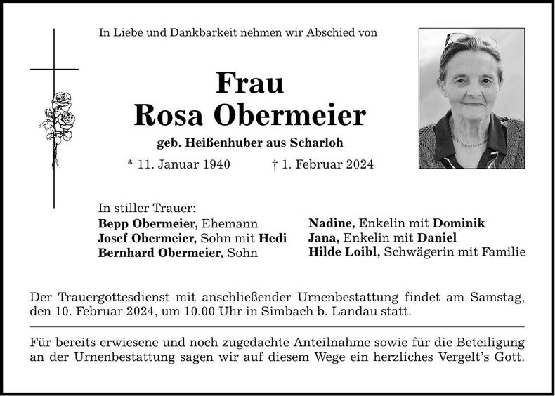 Traueranzeige Rosa Obermeier