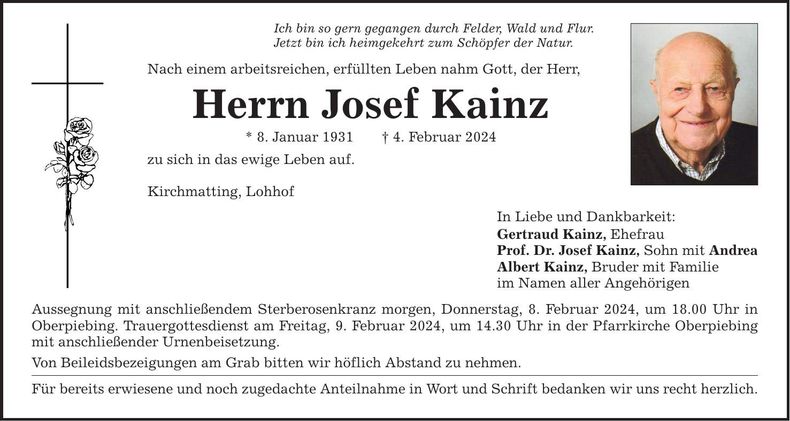 Traueranzeige Josef Kainz