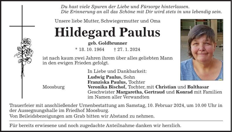 Traueranzeige Hildegard Paulus