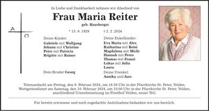 Traueranzeige Maria Reiter
