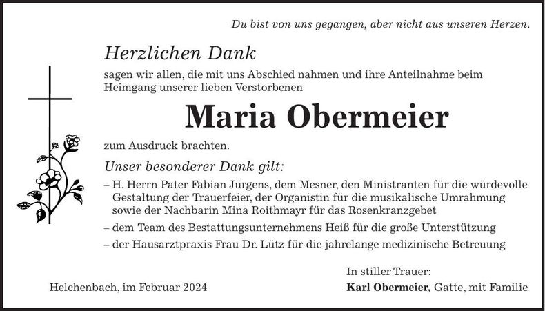 Traueranzeige Maria Obermeier