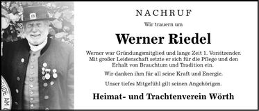 Traueranzeige Werner Riedel