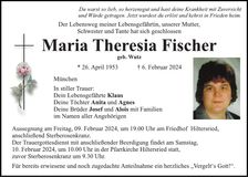 Traueranzeige Maria Theresia Fischer