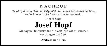 Traueranzeige Josef Hopf