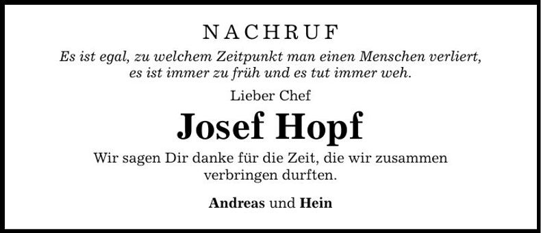 Traueranzeige Josef Hopf