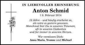 Traueranzeige Anton Schmid