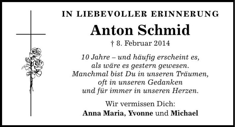Traueranzeige Anton Schmid