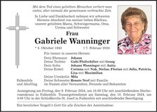 Traueranzeige Gabriele Wanninger