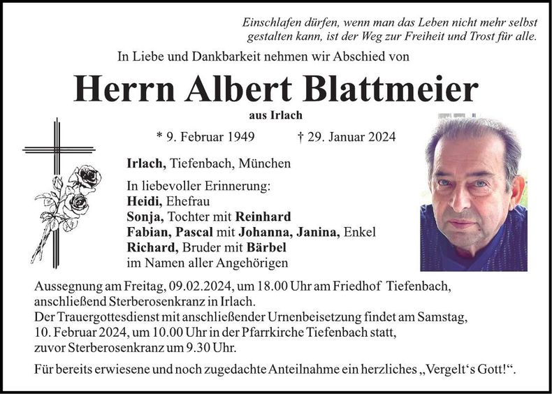 Traueranzeige Albert Blattmeier