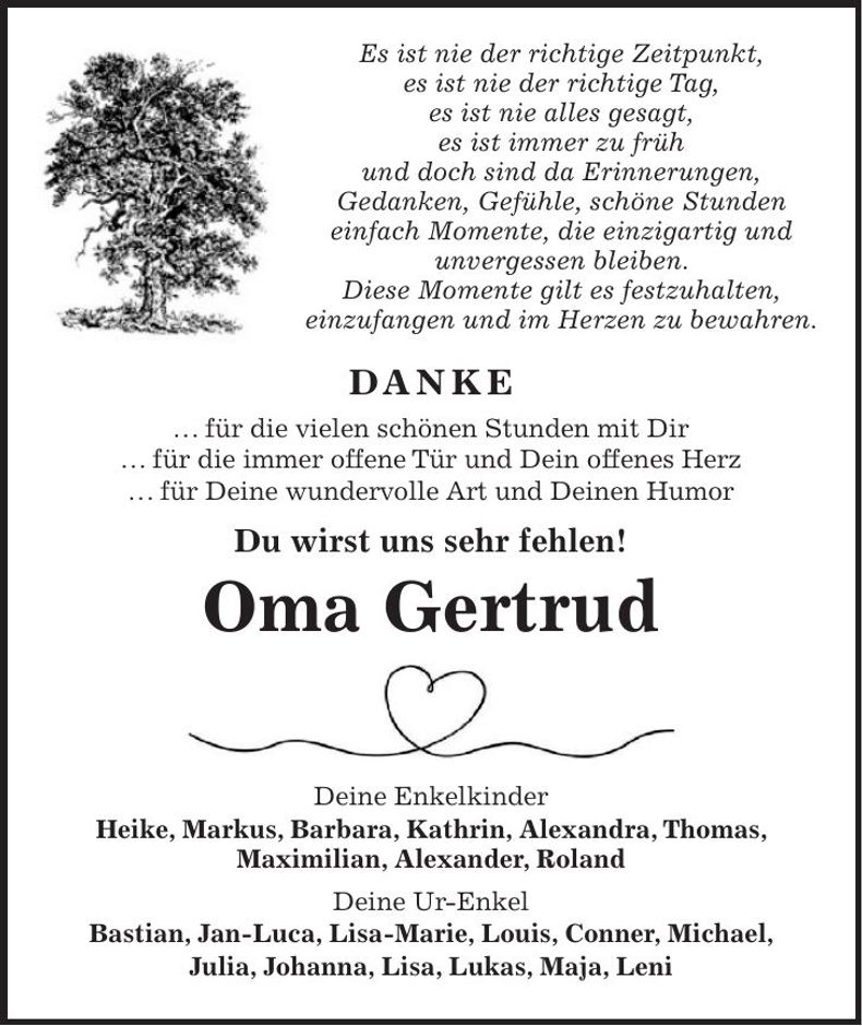 Traueranzeige Gertrud Bachhuber