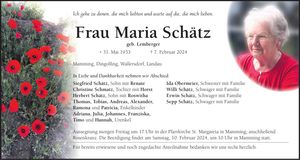 Traueranzeige Maria Schätz