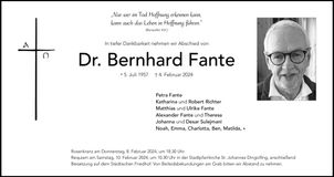 Traueranzeige Bernhard Dr. Fante