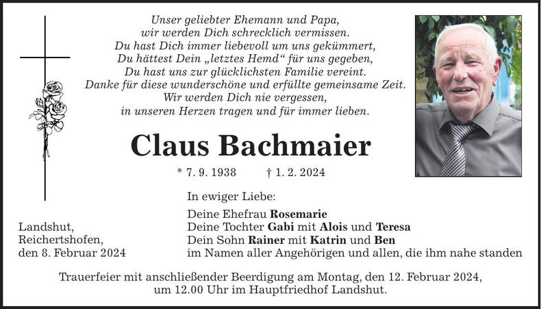 Traueranzeige Claus Bachmaier
