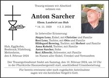 Traueranzeige Anton Sarcher