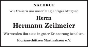 Traueranzeige Hermann Zeilmeier