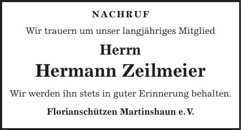 Traueranzeige Hermann Zeilmeier