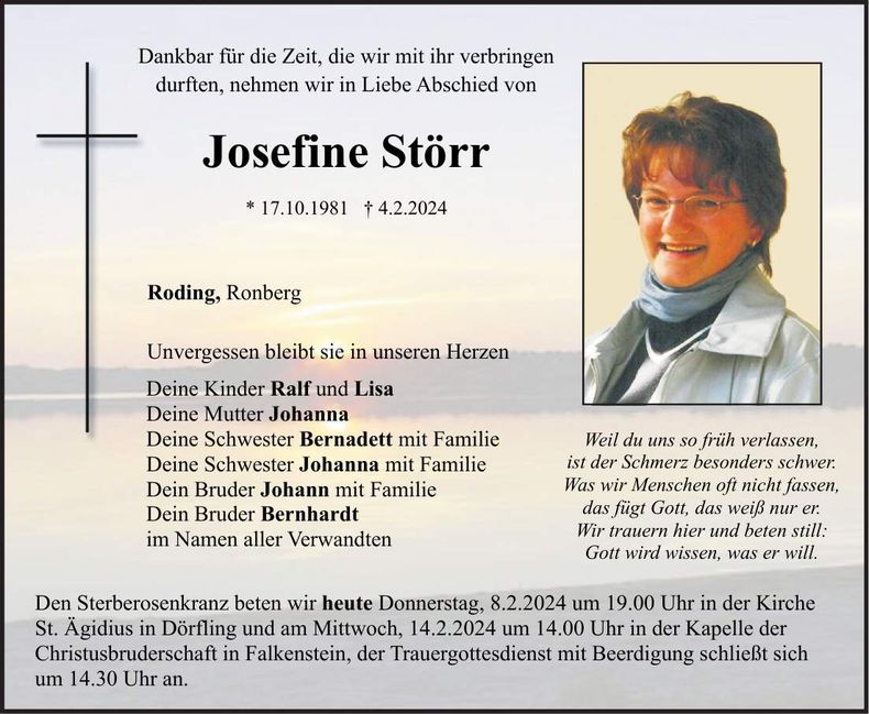 Traueranzeige Josefine Störr