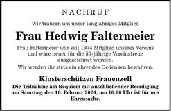 Traueranzeige Hedwig Faltermeier