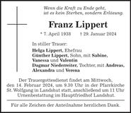 Traueranzeige Franz Lippert