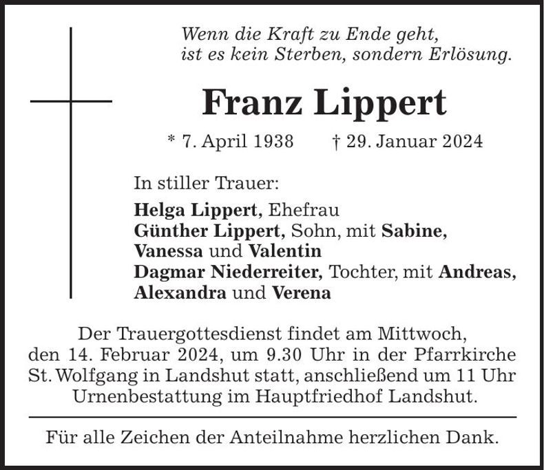 Traueranzeige Franz Lippert