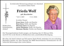 Traueranzeige Frieda Wolf