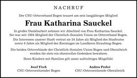 Traueranzeige Katharina Sauckel
