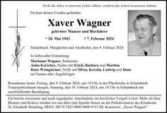 Traueranzeige Xaver Wagner