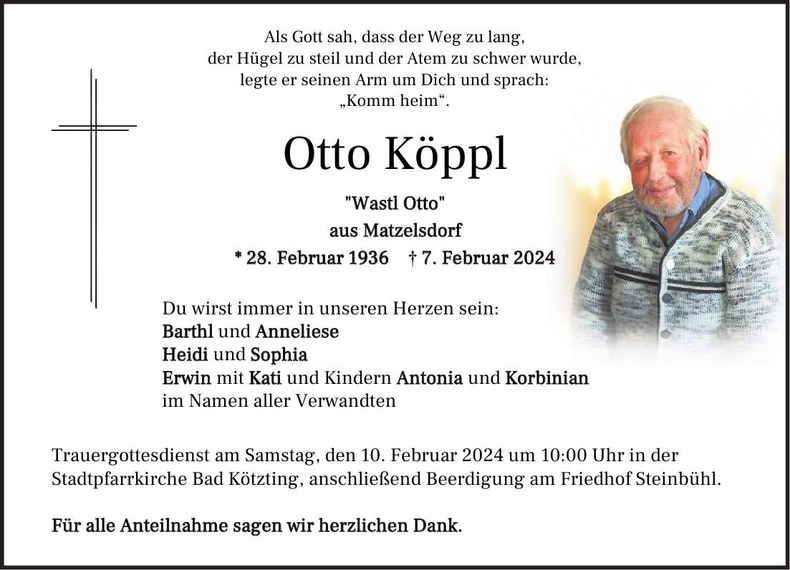 Traueranzeige Otto Köppl