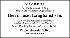Traueranzeige Josef sen. Langhansl