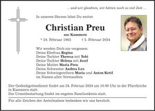 Traueranzeige Christian Preu