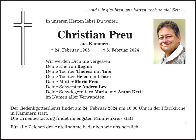 Traueranzeige Christian Preu