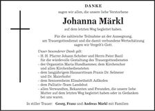Traueranzeige Johanna Märkl