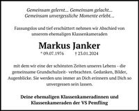 Traueranzeige Markus Janker