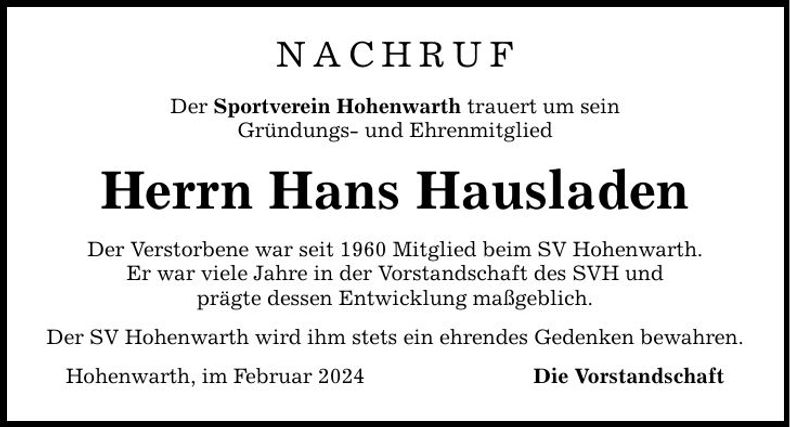 Traueranzeige Hans Hausladen