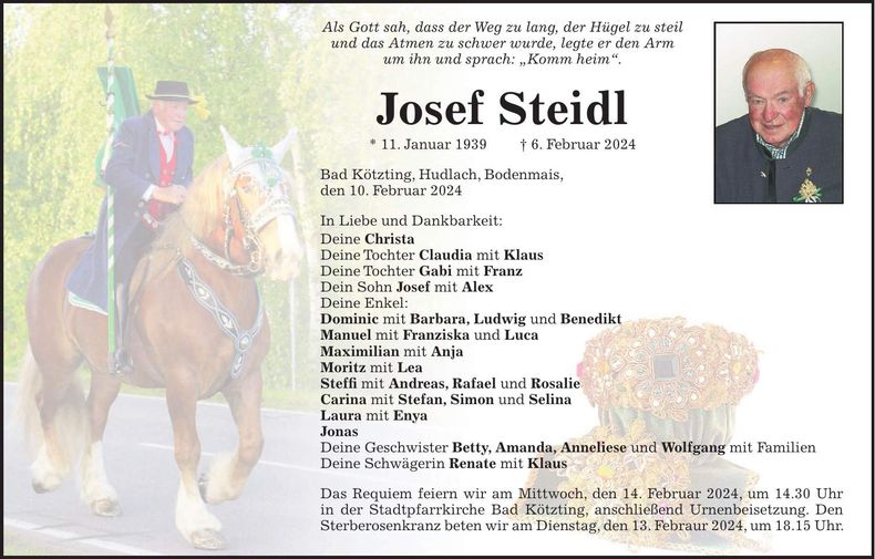 Traueranzeige Josef Steidl