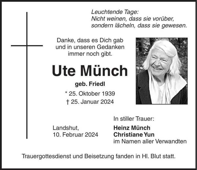 Traueranzeige Ute Münch